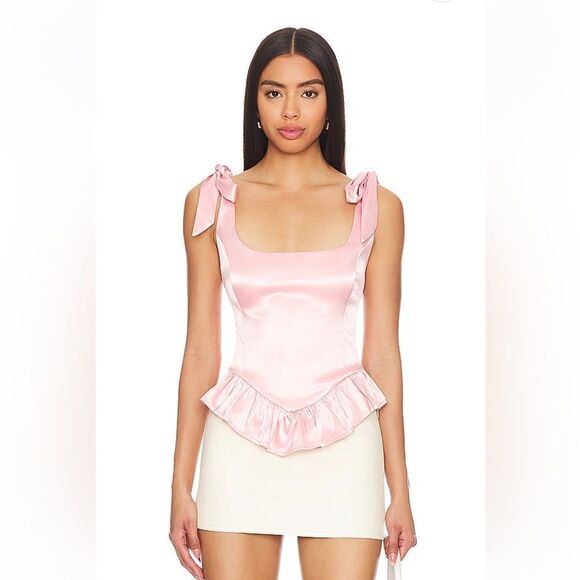 more to come Tops - More To Come Cecilia Corset Top Blush pink satin lace up bustier Revolve S